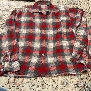 50s/60 Vintage Brent Cotton  Flannel Shirt Men’s M Made in USA  Plaid Rockabilly